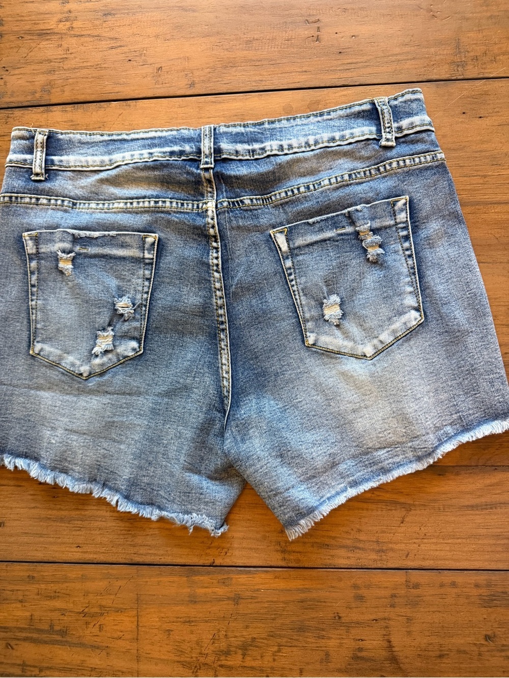 High-Rise Distressed Denim Shorts - Light Blue - Picture 5 of 6